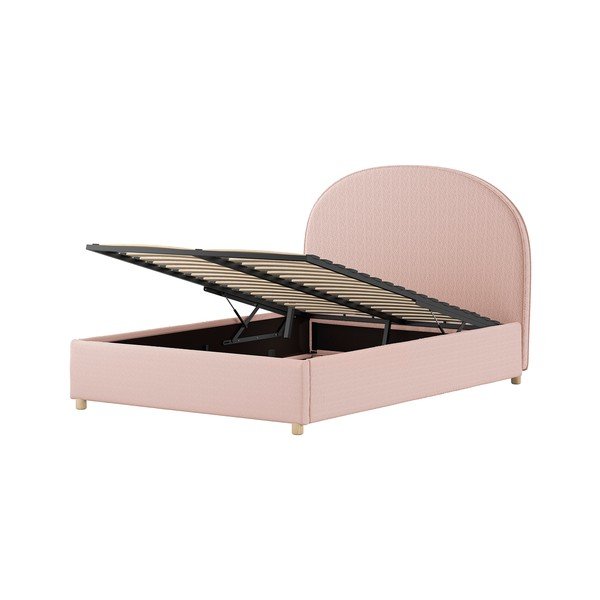 Pat matrimonial roz tapițat cu spațiu de depozitare cu somieră 140x200 cm Moon – Vipack-image-4