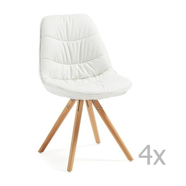 Set 4 scaune tapițate  cu picioare din lemn La Forma Lars, alb