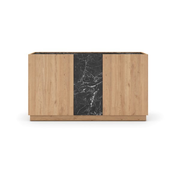Comodă negru/natural  joasă cu aspect de lemn de stejar 140x79 cm Dione – Marckeric