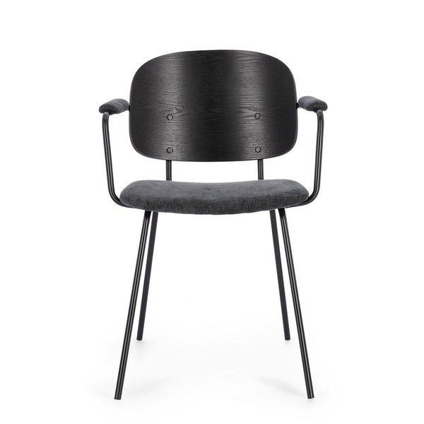 Scaun de dining negru/gri închis cu cotiere tapițat Sienna – Bizzotto-image-2
