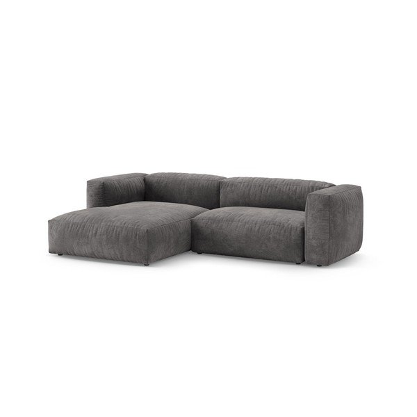 Colțar modular gri extensibil cu tapițerie din catifea (cu colț pe partea stângă/cu șezlong) – Micadoni -image-3