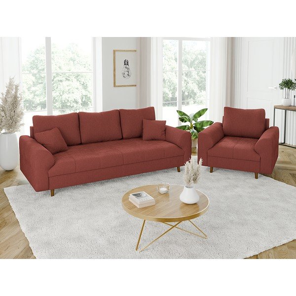 Canapea cărămizie cu tapițerie din catifea reiată  210 cm Ariella – Ropez-image-4