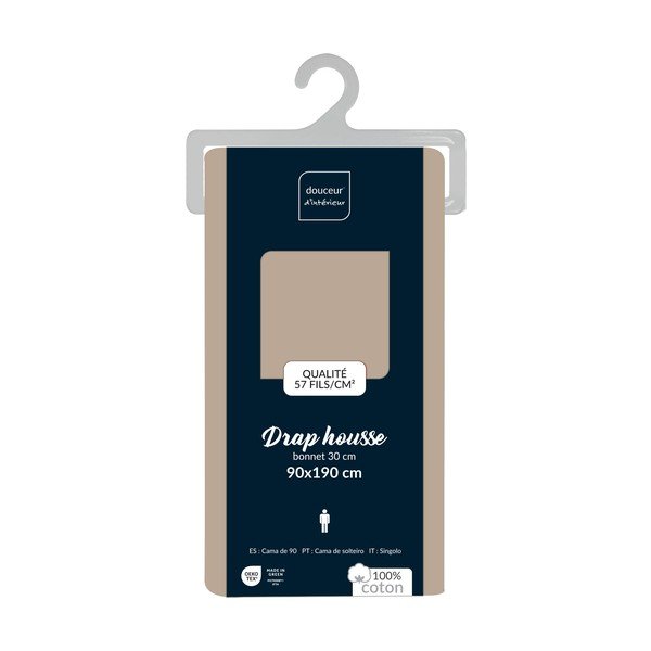 Cearceaf bej din bumbac cu elastic 90x190 cm Lina – douceur d'intérieur-image-2