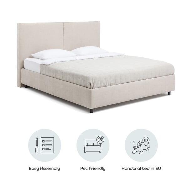 Pat matrimonial bej tapițat cu spațiu de depozitare cu somieră 180x200 cm Myra Bold – Bonami Selection-image-4