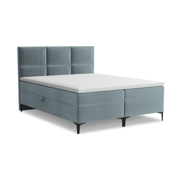 Pat boxspring albastru deschis cu spațiu de depozitare 160x200 cm Pakalana – Makamii