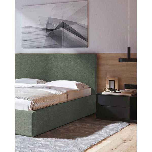 Pat matrimonial verde tapițat cu spațiu de depozitare cu somieră 180x200 cm Bufo – MESONICA-image-4