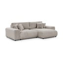 Colțar gri deschis extensibil, cu spațiu de depozitare, cu tapițerie din catifea reiată  (cu colț pe partea dreaptă) Sarina – Ropez