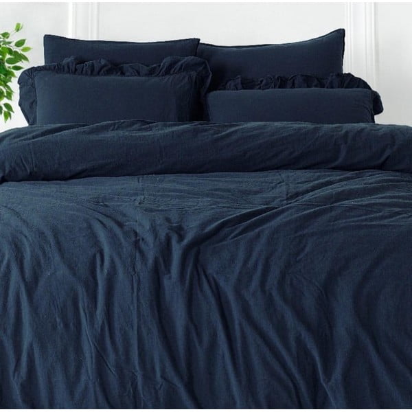 Lenjerie de pat albastru-închis din bumbac ranforcé pentru pat de o persoană 140x200 cm Ruffle Striped – Mila Home Luxury-image-2