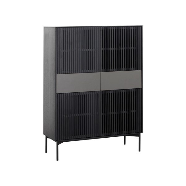 Comodă cu 2 sertare din lemn de stejar și bază metalică Canett Oxford, înălțime 145 cm, negru