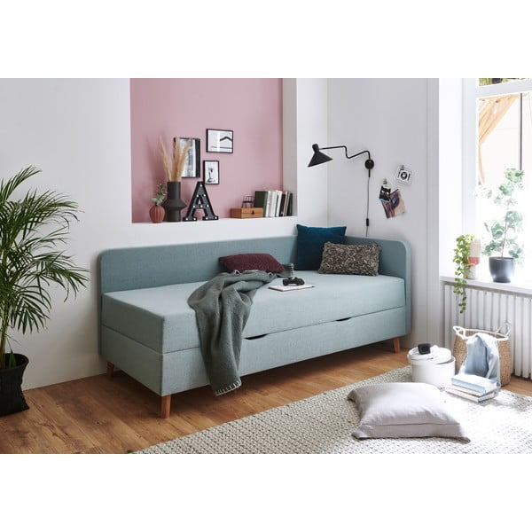 Pat albastru deschis tapițat cu spațiu de depozitare 120x200 cm Cabana – Meise Möbel-image-1