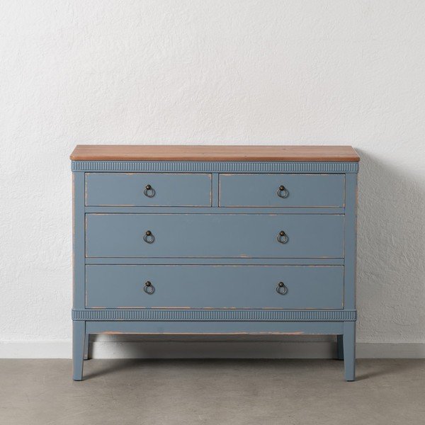 Comodă albastră joasă din lemn de brad 115x90 cm Shabby – Ixia-image-3