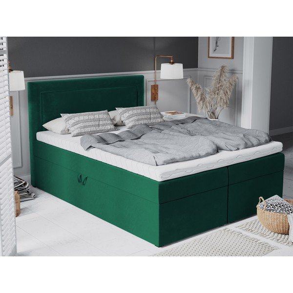 Pat dublu cu tapițerie din catifea Mazzini Beds Yucca,  200 x 200 cm, verde-image-1