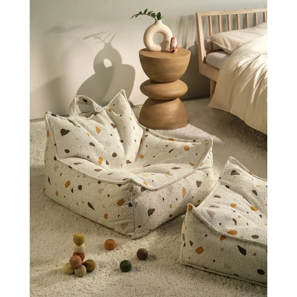 Fotoliu puf pentru copii alb cu tapițerie din țesătură bouclé/cu tapițerie din chenille Terrazzo Chair – Wigiwama-image-1