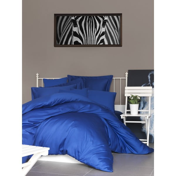 Lenjerie de pat albastru-închis din bumbac satinat pentru pat dublu 200x200 cm – Mijolnir