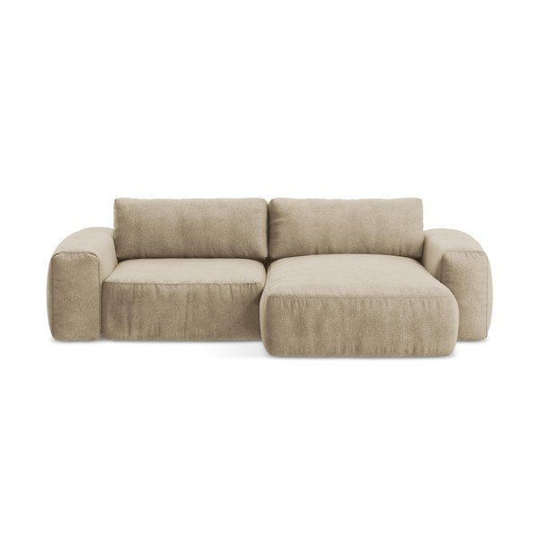 Colțar maro deschis extensibil cu tapițerie din chenille (cu colț pe partea dreaptă/cu șezlong) Kuki – Makamii