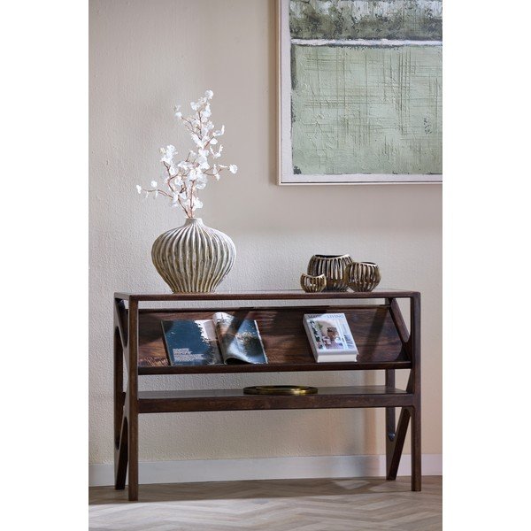 Masă consolă în culoare naturală închisă cu blat din sticlă 41x119 cm Yuki – Light & Living-image-1