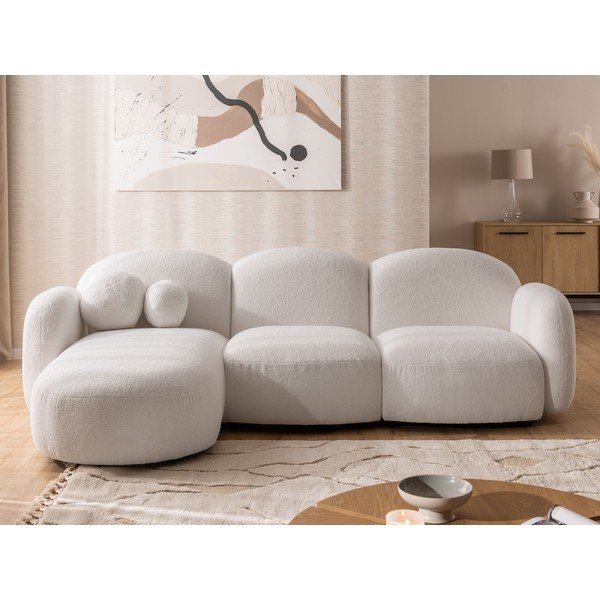 Colțar crem cu tapițerie din țesătură bouclé (cu colț pe partea stângă/cu șezlong) Orbit – Ropez-image-1