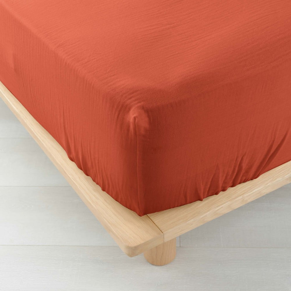 Cearceaf cărămiziu din muselină cu elastic 160x200 cm Angelia – douceur d\'intérieur