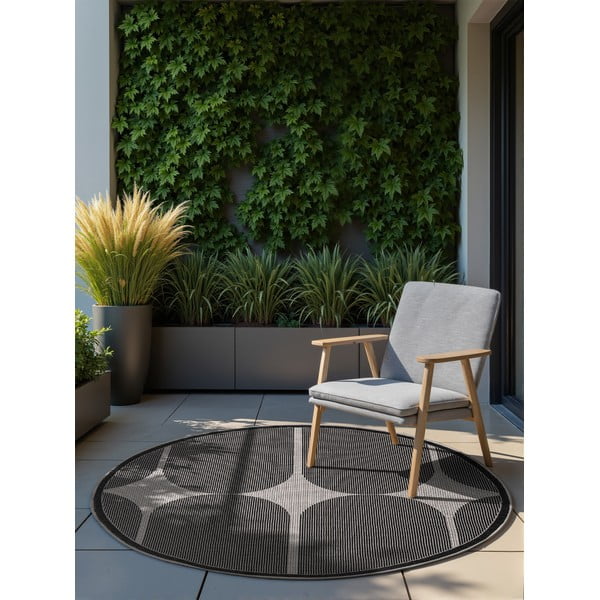 Covor pentru exterior și interior alb-negru rotund ø 160 cm Duet Bowen – NORTHRUGS-image-2