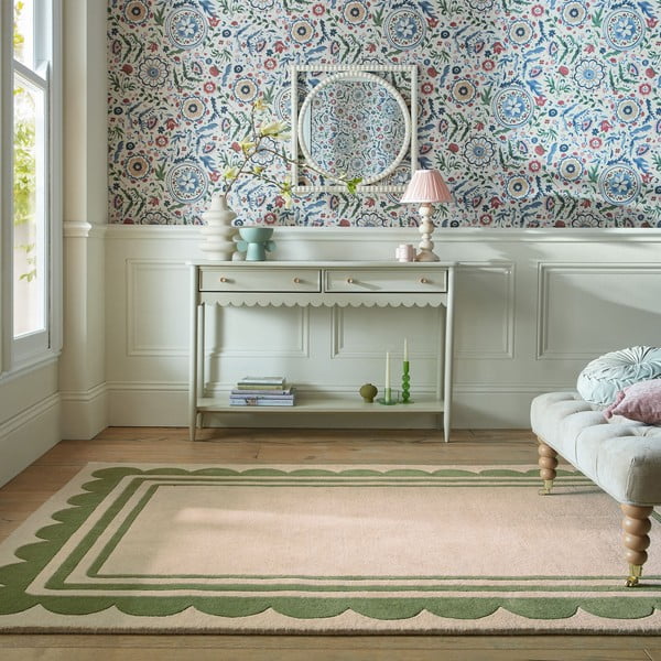 Covor verde/în culoare naturală țesut manual din lână 120x170 cm Lois Scallop – Flair Rugs-image-1