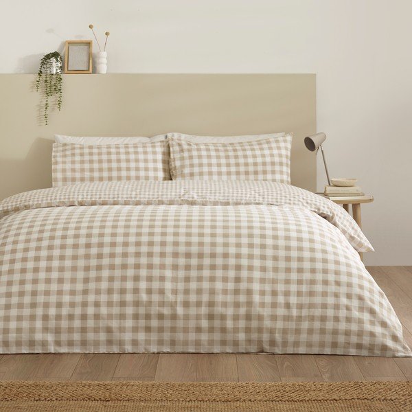 Lenjerie de pat bej pentru pat dublu/extinsă cu 3 piese 230x220 cm Bamford Gingham Check – Catherine Lansfield-image-2