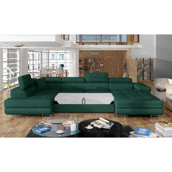 Colțar verde extensibil/cu spațiu de depozitare cu tapițerie din catifea (cu colț pe partea stângă/în formă de "U") Rodrigo – ELTAP-image-2