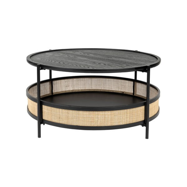 Măsuță de cafea neagră/în culoare naturală rotundă ø 80 cm Makoto – White Label-image-2