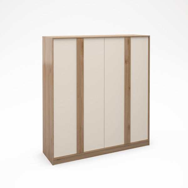 Șifonier crem/în culoare naturală cu aspect de lemn de stejar 180x197,5x53 cm Dennis – Marckeric-image-4