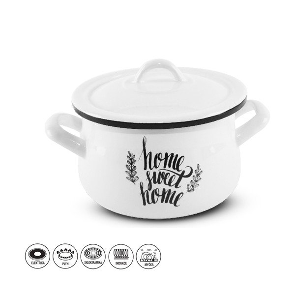 Oală smălțuită cu capac Orion Home Sweet, 3,5 l, alb