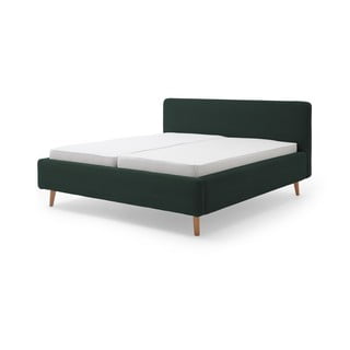 Pat matrimonial 140x200 cm verde închis tapițat cu spațiu de depozitare cu somieră Mattis Cord – Meise Möbel