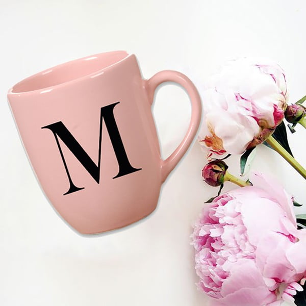 Cană din ceramică Vivas Letter M, 330 ml, roz