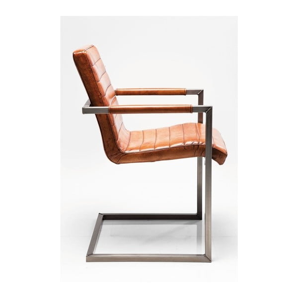 Scaun din piele cu cotiere Kare Design Cantilever, maro-image-1
