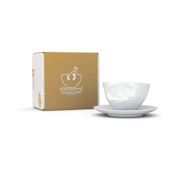 Ceașcă din porțelan cu farfurie, sclifosit, 58products, alb-image-2