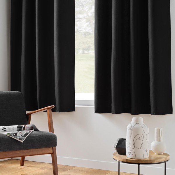 Draperie neagră termoizolantă/dimout (semi-opacă) din microfibră 135x180 cm Micropolar – douceur d'intérieur-image-1