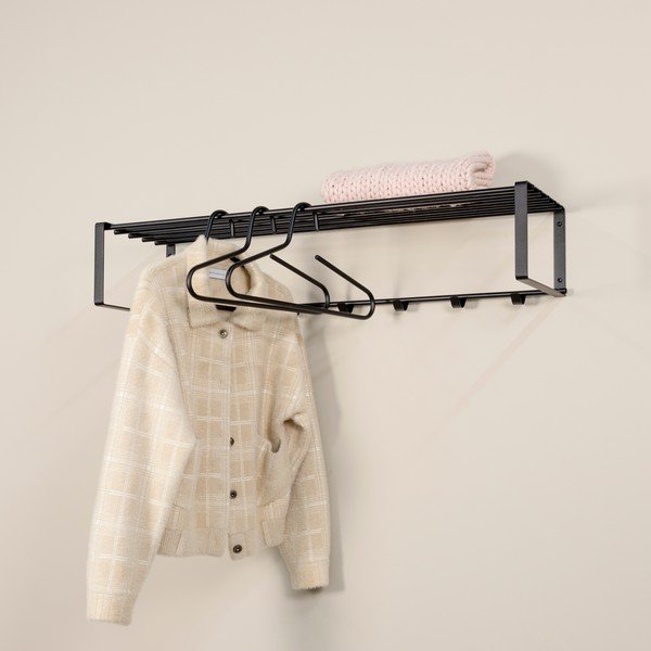 Cuier de perete negru cu raft din metal 100 cm Rex – Spinder Design-image-1