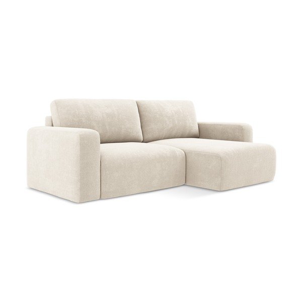 Colțar crem extensibil/cu spațiu de depozitare cu tapițerie din chenille (cu colț pe partea dreaptă/cu șezlong) Kona – Makamii-image-2