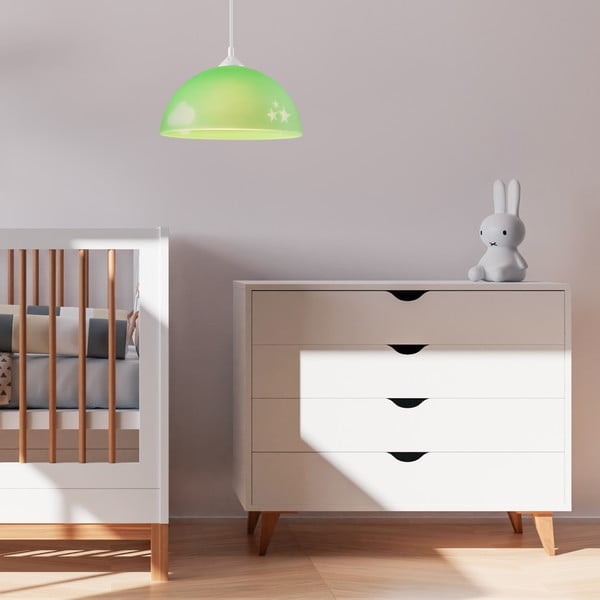 Lustră pentru copii verde cu abajur din sticlă ø 30 cm Day & Night – LAMKUR-image-3