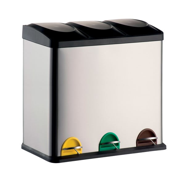 Coș de gunoi argintiu mat pentru reciclare/cu pedală 3x20 l din oțel   Tri Selectif – MSV