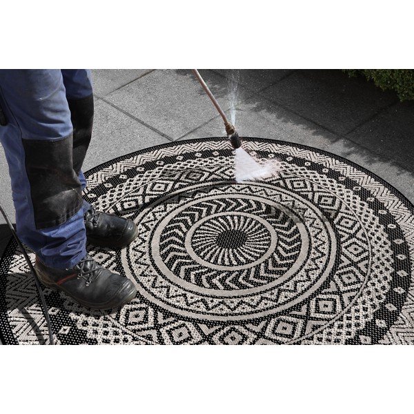 Covor exterior Ragami Round, ø 120 cm, negru - gri-image-4