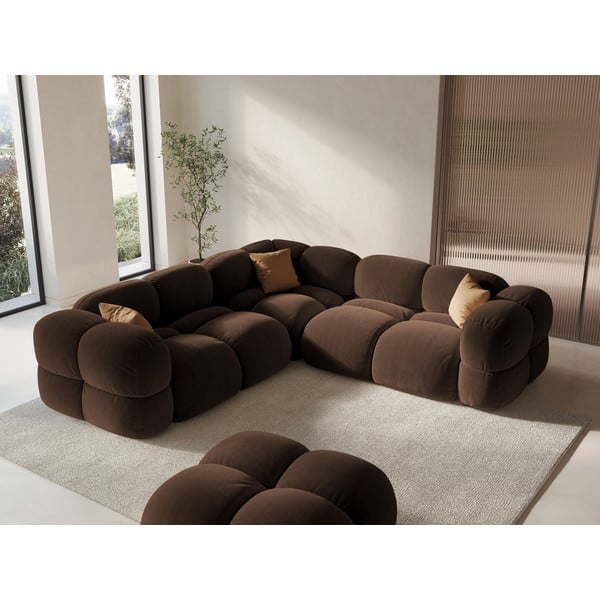 Colțar maro închis cu tapițerie din catifea Loretto – Cosmopolitan Design-image-1