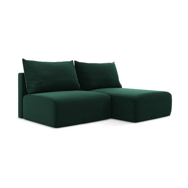 Colțar verde închis extensibil/cu spațiu de depozitare cu tapițerie din catifea (cu colț pe partea dreaptă/cu șezlong) Kalena – Makamii-image-2