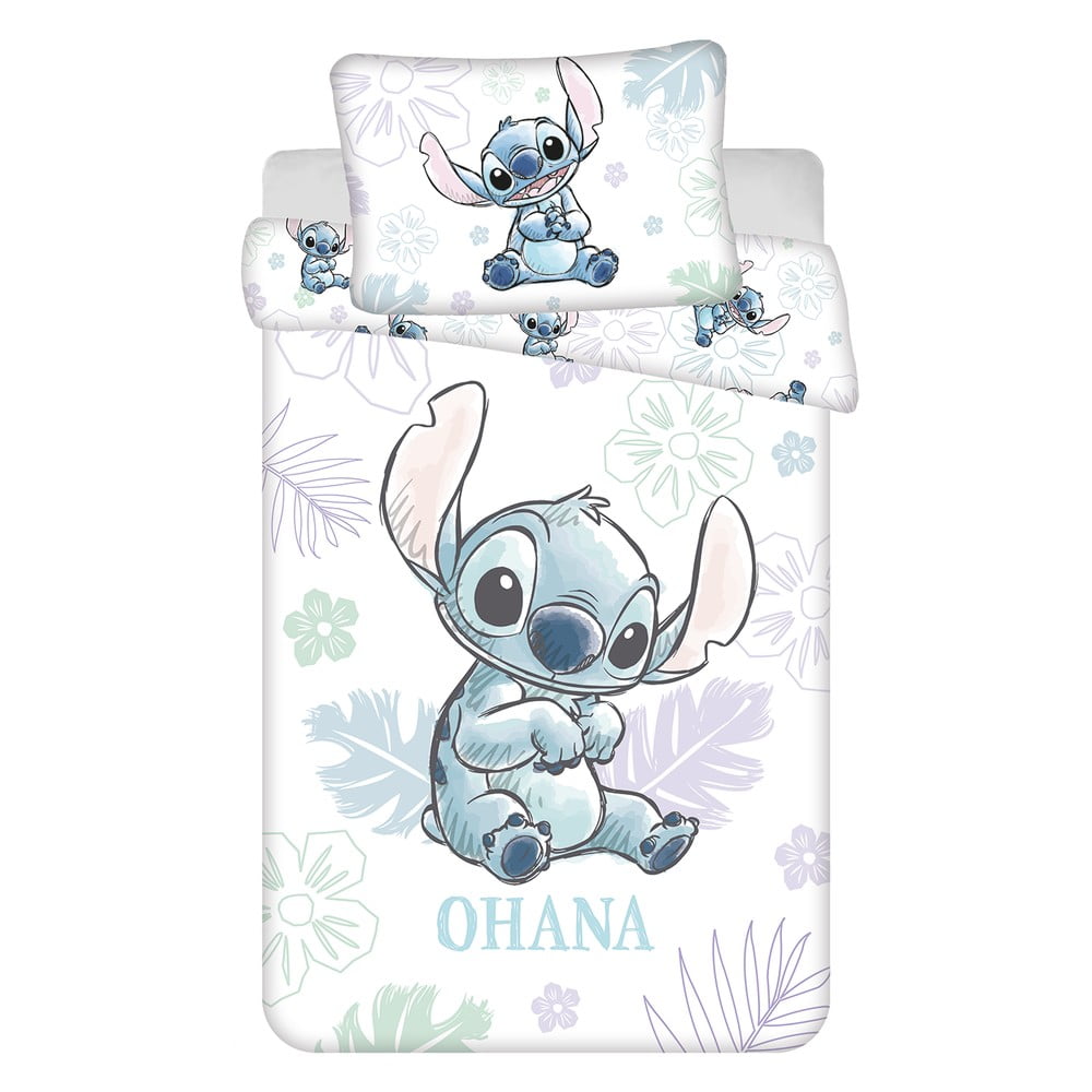 Lenjerie de pat pentru copii albă din bumbac pentru pătuț 100x135 cm Lilo and Stitch 