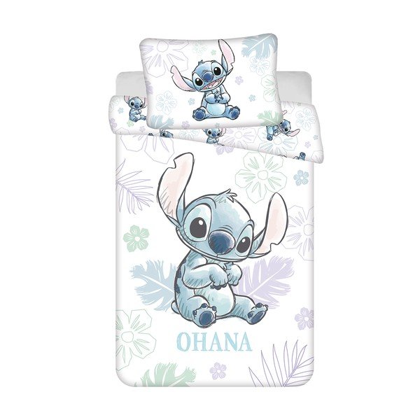 Lenjerie de pat pentru copii albă din bumbac pentru pătuț 100x135 cm Lilo and Stitch "Ohana White" – Jerry Fabrics