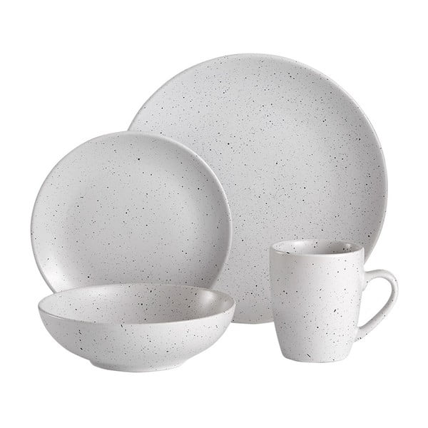 Serviciu de masă din ceramică Ladelle Speckle, 16 buc., alb