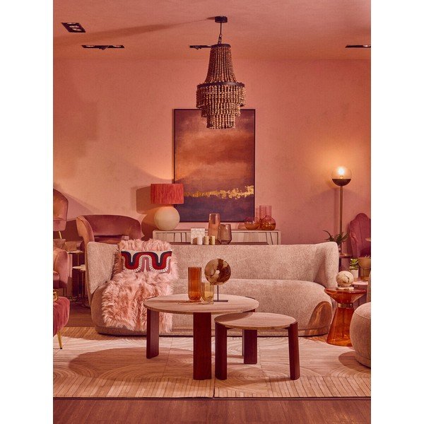Măsuță de cafea maro/în culoare naturală deschisă rotundă cu blat din marmură ø 60 cm Palermo – Premier Housewares-image-2