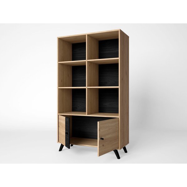 Bibliotecă neagră cu aspect de stejar 92x160 cm Natura - Marckeric-image-1