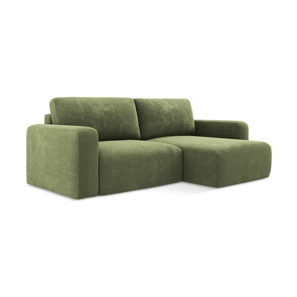 Colțar verde extensibil/cu spațiu de depozitare cu tapițerie din chenille (cu colț pe partea dreaptă/cu șezlong) Kona – Makamii-image-2