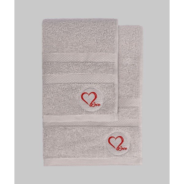 Prosoape de baie gri 2 buc. din bumbac din frotir Love – Foutastic-image-3