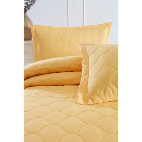 Cuvertură de pat cu 2 fețe de pernă din bumbac ranforce EnLora Home Fresh, 225 x 240 cm, galben-image-1