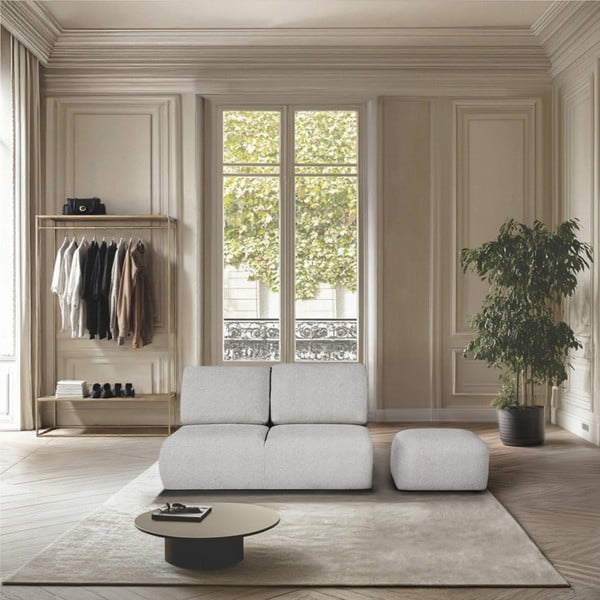 Taburet gri deschis cu tapițerie din țesătură bouclé Mirel – Rodier-image-1